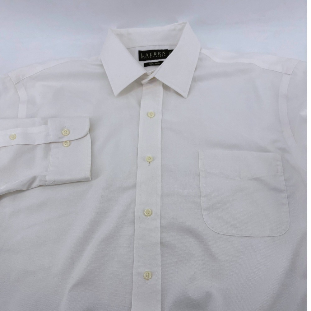 Lauren Ralph Lauren Mens White Non Iron Cotton Dress Shirt 17.5 32/33 L/S